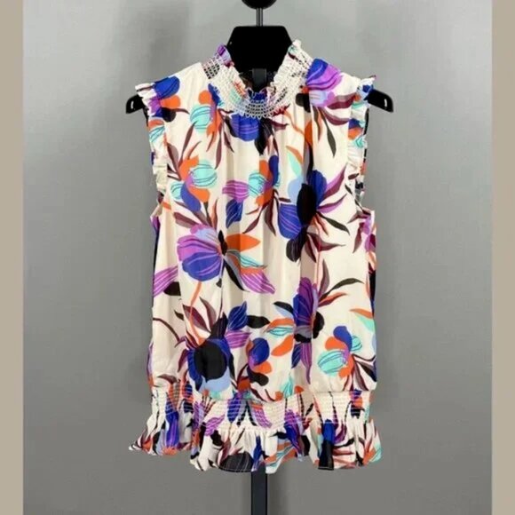 NEW J Crew Shirt Womens 2 purple floral blouse preppy colorful classic - Picture 1 of 11